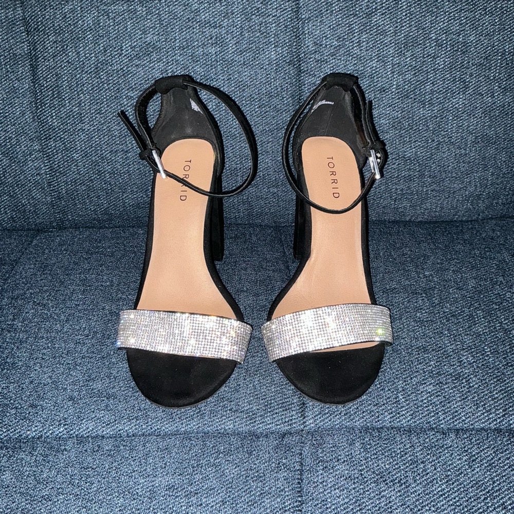 Torrid Black Heels with Silver Rhinestone Strap